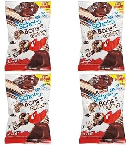 4x Kinder Crispy Schoko Bons - Klein 4x22g - Knuspriger Schokoriegel mit cremiger Schokofüllung