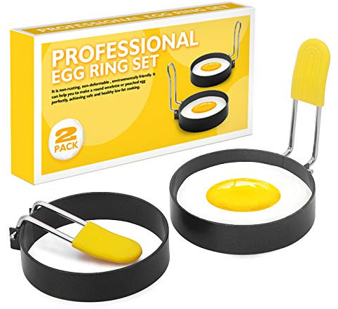 Ceeyoll 2 Stück Pancake Form Egg Ring Antihaft Edelstahl Mit Klappgriffen und Ölpinsel Spiegeleiform für Spiegeleier Sandwiches Hackbraten Spiegeleierformen