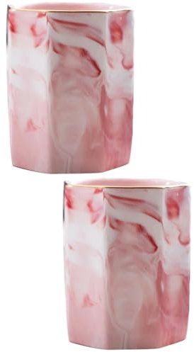 VILLCASE 2 Pièces Porte-stylo en marbre Pot à pinceaux en céramique Pot à pinceaux décoratif porte-stylo distributeur Pot à crayons hexagone tasse de stockage coupe nordique rose
