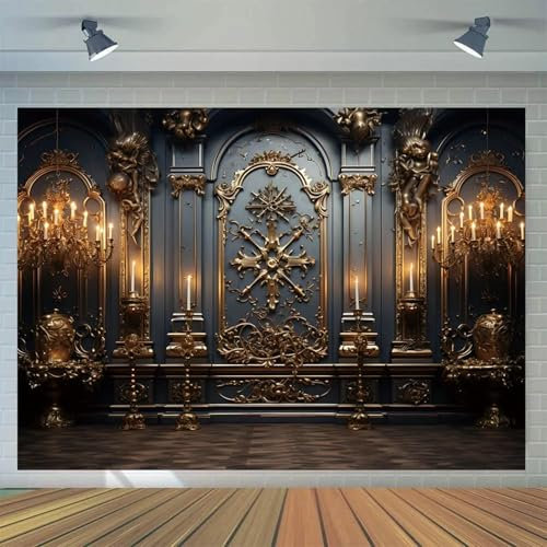 Luxuriöse Vintage Goldener Rahmen Holztür Fotografie Hintergrund, Geburtstagsfeier Dekoration Banner Porträt Studio Requisite 180X120cm