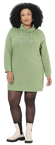 Ulla Popken Damen große Größen Übergrößen Plus Size Sweatkleid, Stehkragen, Langarm, Taschen salbeigrün 50+ 825247422-50+