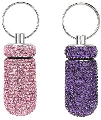 JANKOW Bling Portable Ear Plug Case, Mini Earplug Cases, Waterproof Metal Earplug Case Keychain Container Holde for Outdoor Travel Business Travel (2 Pcs Purple, Pink), Purple + Pink, One size