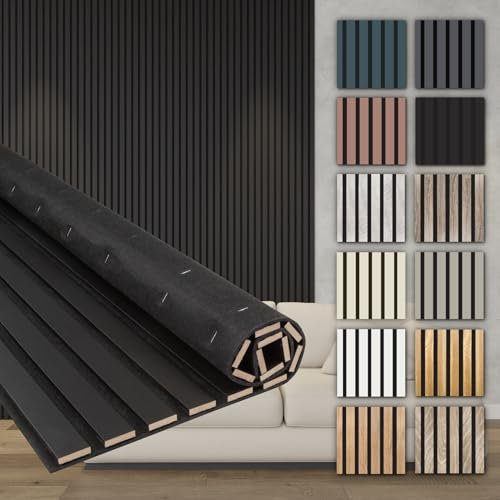 HEXIM Akustikpaneele 2 Stück 278x60cm Holz Comfort - flexible Holzpaneele Platten Lamellenwand flexibel MDF Wandpaneele TV Wandverkleidung Holzwand Deko schwarz (3.34m² Black Edition)