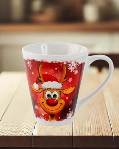 KAMACA Kaffeebecher Becher Tasse Weihnachtstasse für einen lieben Menschen tolles Geschenk Kollegen Büro Alltag Winter Weihnachten (Lustiges Rentier)