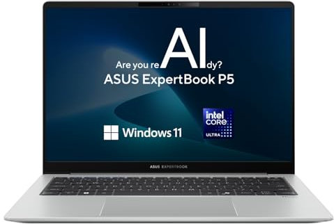ASUS ExpertBook P5 AI Laptop I 14 WQXGA Touch-Display | Intel® Core™ Ultra 7 258V I 32 GB RAM I 1 TB SSD I Intel® Arc™ 140V I Windows 11 Pro I QWERTZ Tastatur I Misty Grey