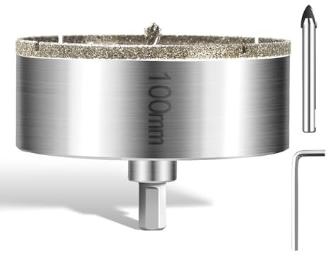 Diamond Drill Bit Hole Saw 100 mm with Centre Drill Professional Diamond Core Hole Drill Tile Drill Glass Drill Metal Hole Saws Universal HSS Hole Saws for Glass Tile Ceramic Marble