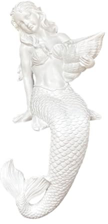 Colcolo Gartenfigur Meerjungfrau aus Kunstharz, 50,8 cm hoch, für Fenster, Hof, rustikale Mehrzweck-Meerjungfrau-Skulptur, Außendekoration, Weiß
