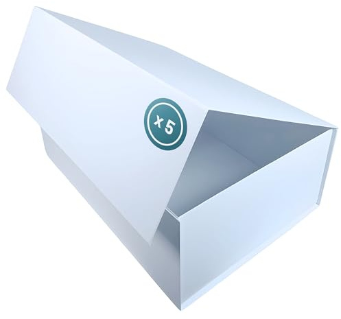 Verpackungswelt Geschenk-Box mit Deckel | 38 x 27 x 14 cm | Magnet-Verschluss | Hochzeit, Geburt, Weihnachten, Geburtstag | Geschenk-Verpackung in Weiß (5er Pack)