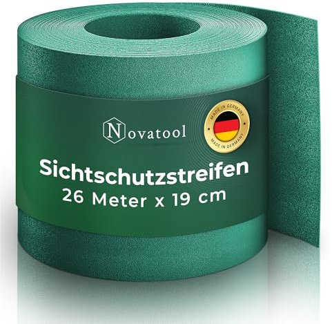 Novatool Premium PP 26m Rolle Sichtschutzstreifen für Doppelstabmattenzaun Grün für 10 Reihen, 1,1 mm extra stabil UV-Beständigkeit Metallzaun Sichtschutzstreifen Zaunelemente Sichtschutz Zaun