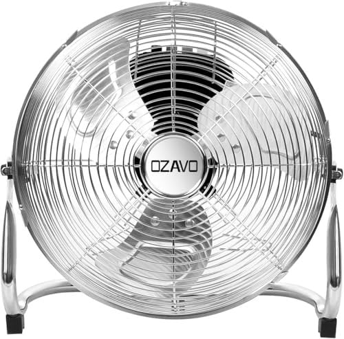 OZAVO Standventilator, Windmaschine ⌀55 cm mit 3 Laufgeschwindigkeiten, Bodenventilator Power, Tischventilator Metall, Luftkühler, verstellbare Neigungswinkel, 110W