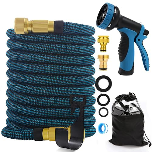 Expandable Garden Hose 75FT, Afenau Garden Hose Pipe with 10 Function Spray Nozzle, 1/2 and 3/4 Fittings Expanding Hose Pipe, Flexible Hose Pipe for Pet & Car Washing, Watering Lawn and Garden