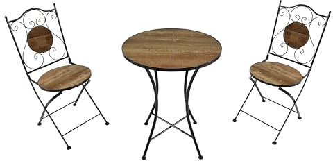 AXI Amélie Bistroset 3-teilig mit Mosaik Design in Scheunenholz | Bistrotisch mit 2 Stühlen | Bistro Gartenmöbel Set für Garten/Balkon/Terrasse | Balkonset/Sitzgruppe