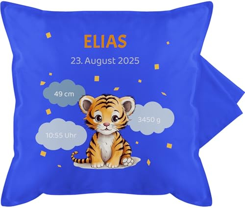 Kissenbezug - Geschenk personalisiert mit Geburtsdaten I Geschenke zur Geburt Daten - 50 x 50 cm - Blau - Kissen Baby geburtskissen Geburtsgeschenk Namen, uhrzeit, kissenhülle personalisiertes