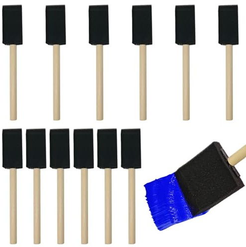 12PCS Sponge Paint Brushes, Wooden Handle Foam Brushes for Crafts, Painting, Staining | Strong Absorption & Reusable