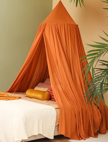Orange Betthimmel für Doppelbett | Rundes Luxuriöses Moskitonetz | Dekorativer Baldachin für Bett XXL | Himmelbett Vorhänge, 2 Öffnungen