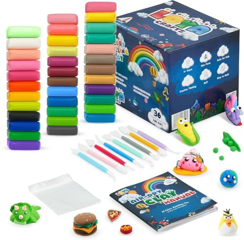 Loya Crafts Air Dry Clay - 36 Colors Modelling Clay for Kids Ultra Light Magic Clay, Soft Modeling Clay with 8 Tools & Booklet, Non-Toxic DIY Clay & Dough, Gift for Children - Budget Pack of 2
