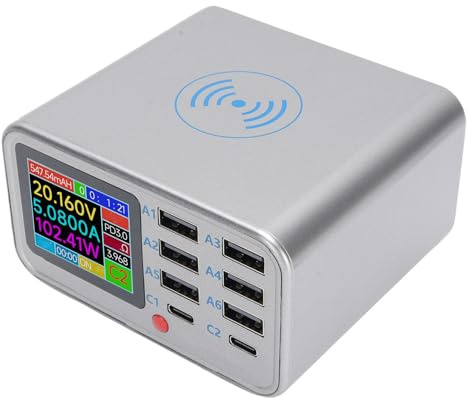 Denash Station de Charge, USB de 100W à 8 Ports avec sans Fil et Affichage pour la Tablette de Téléphone (Prise UE)
