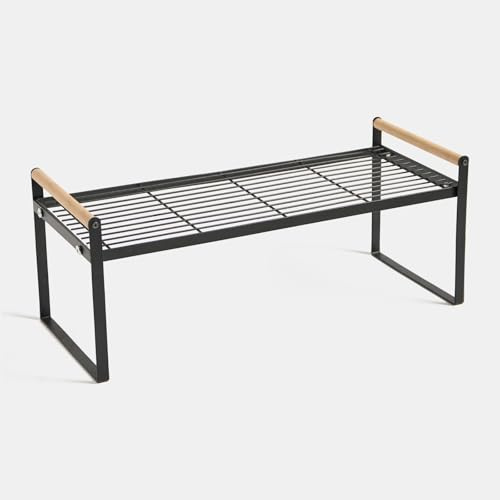OHS Kitchen Cupboard Organiser Countertop Storage, Black Metal Wire Kitchen Shelf Organiser Stackable Spice Holder Air Fryer Shelf Stand Bakers Rack Cupboard Organiser