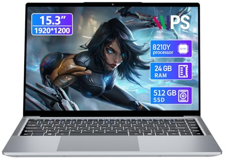 QLall 2025 Gaming Laptop,15.3 Inch Laptop,FHD IPS 1200p Screen,Gaming Laptop i5-8210Y(Up to 3.6GHz) for 24GB RAM 512GB SSD,1