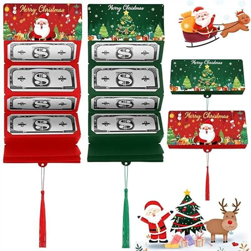 Geldgeschenk Weihnachten mit 10 Fächern, Weihnachtsgeschenke Kollegen, Verpackung Geld Weihnachten, Überraschung Weihnachtskarten Cash Gift Envelope, Kartenhalter für Alle Jubiläen(Rot+Grün)(A)