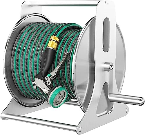 MKAK Gartenschlauchwagen, Wandmontage-Schlauchwagen Mit Wasserpistole Schlauchtrommelwagen Kleiner Tragbarer Schlauchwagen Haushalt Rohrlagerregal(Hose Cart+10m Pipe)