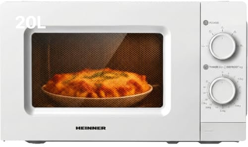 HEINNER HMW-MD20MWH Mikrowelle • 20 L - 700 W, Manuelle Bedienung - 5 Leistungsstufen, Auftaufunktion - Drehregler - Weiß, 3 Jahre Garantie