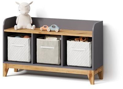 Livinity Kindersitzbank Mailo, Grau/Artisan, 107.2 x 63.8 cm | XL mit 3 Schubladenpraktische Lösung zur Aufbewahrung von Spielzeug
