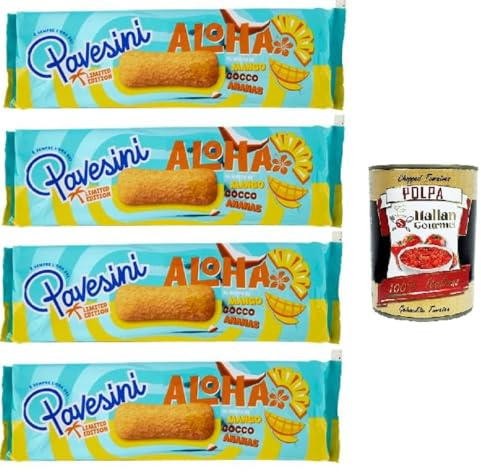 Italian Gourmet Bundle Kokosgebäck mit Mango-, Kokos- und Ananasgeschmack 4 x 200 g, exotische Limited Edition Kekse, süßes Snackgebäck, tropisch inspirierte Gebäckspezialität + Italian Gourmet Polpa
