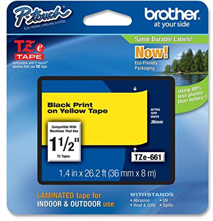 Brother Tze-661 Tz Farbband für Etikettendrucker - Bänder für Etikettendrucker (Tz, Gelb, 8 m, 3,6 cm)