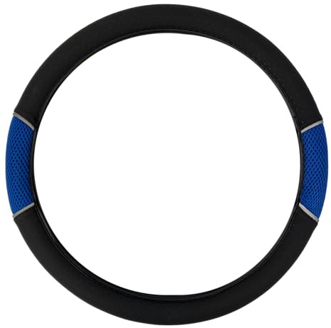 Sakura ‘Carnaby’ Steering Wheel Cover Vented Blue Mesh Design Universal Easy Fit for Most Cars Vehicles Improve Grip Soft Comfortable Faux Leather Look