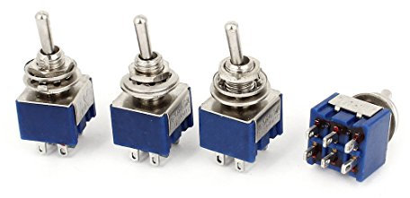 sourcing map 4 PCS AC 125V 6A 3 pin de posiciones 6ON-OFF-ON mini interruptor basculante con Cubierta de palanca de control