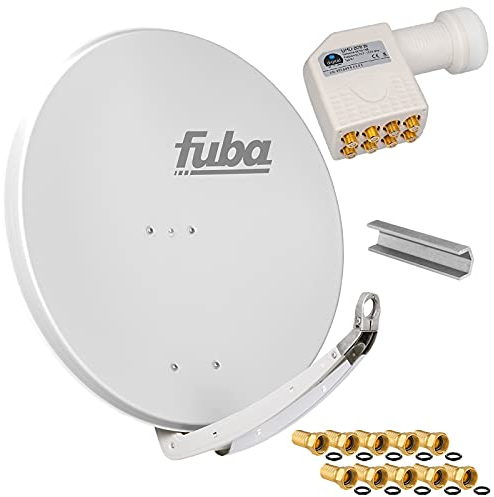FUBA 85cm für 8 Teilnehmer (Direktanschluss) Digital SAT Anlage DAA850G + Octo LNB weiß 0,1dB Full HDTV 4K 3D + 16 Vergoldete F-Stecker und F- Montageschlüssel gratis dazu