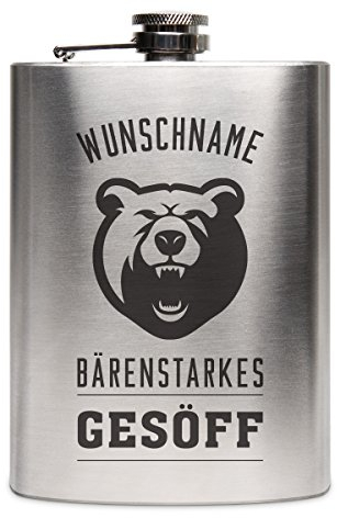 Flachmann Edelstahl 8oz. 237 ml mit individueller Gravur - Bärenstarkes Gesöff