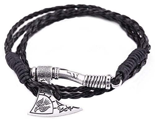 TEAMER Norse Viking Runes Axe Bracelets Perun Irish Knot Raven Animal Hatchet Amulet Talisman Jewelry (Antique Sliver Style 3), Leather
