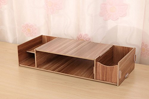 ITODA Office Desktop Monitor Stand Multi-Functional Wooden Desk Tidy Organiser Laptop Computer Screen Riser Shelf Expandable Pen Pot Pencil Holder Stationery Storage Box for Home Office Supplies