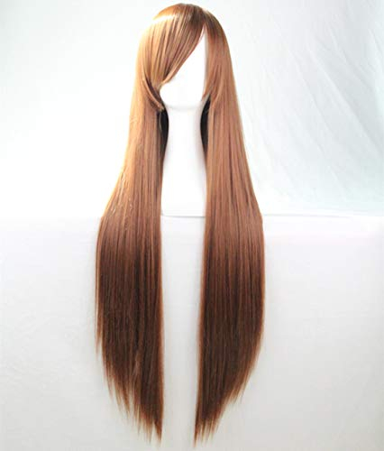 Perruques Cosplay pour Femmes Longue Raides 32''/ 80cm Blonde Rose Rouge Noir Cheveux pour Noël Halloween Concerts Gratuit Filet à Cheveux & Epingle à Cheveux (Brown)
