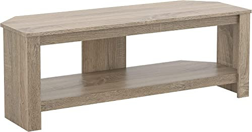 mahara Oak Corner TV Stand - Rustic Sawn Oak Effect TV unit for up to 55-Max 40Kg-TV Floorstand L115cm x D39.5cm x H41.4cm - For Living Room/Bedroom