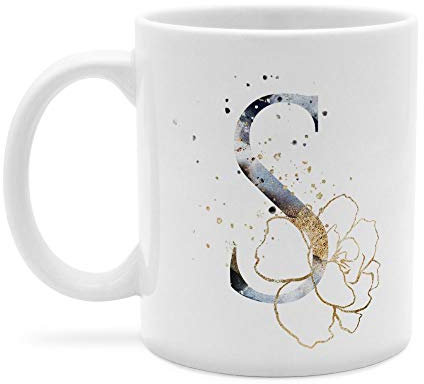 printplanet - Tasse mit Buchstabe: S - Kaffeebecher, Mug, Becher, Kaffeetasse, Beidseitiger Druck - Farbe Weiß