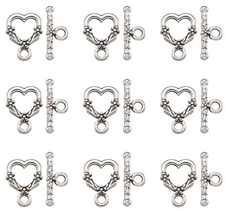 Craftdady 20 Sets Antike Silber Herzform Tibetische Legierung Toggle TBar Verschlüsse Erkenntnisse Für Neckalaces, Armband Und Schmuckherstellung