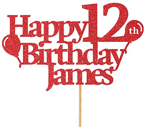Personalised Happy Birthday Glitter Cake Topper with Balloons - Red Any Name Age Glitter Cake Decoration and Sprinkles - Happy Birthday Decorations - Personalised Toppers for Cakes by Cakeshop