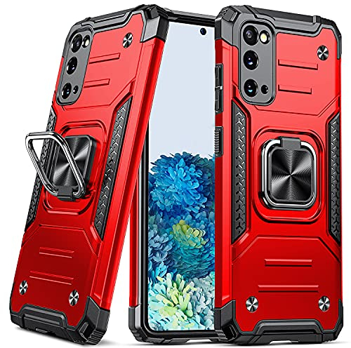 DASFOND Armor Hülle für Samsung Galaxy S20 5G Case mit Kameraschutz Militär Stoßfest Handyhülle [Upgrade 2.0] 360 Grad Metal Ring Halter Ständer Schutzhülle [für Handyhalterung Auto Magnet], Rot