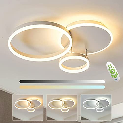 KAUCQI LED Deckenleuchte Dimmbar, 65 * 50 * 8cm 54W, LED Deckenlampe mit Fernbedienung 3000K-6000K, Moderne Deckenleuchten für Wohnzimmer, Schlafzimmer, Flur, Ringe