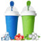 2 Stück Slushie Maker Cup, Magic Quick Frozen Smoothies Becher Doppelschicht Squeeze Cup Homemade Milk Shake Eis Cream Maker Kühlbecher DIY für Familie (Blau + Grün)