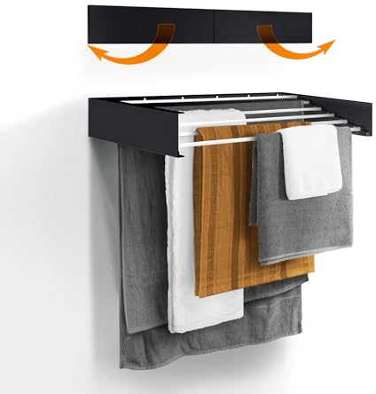 Urban Nouk Wäscheständer - Wandmontage - Einziehbar - Wäscheständer klappbar für Innen oder Außen - Kompaktes schlankes Design (Schwarz, 100 cm)