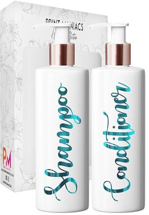 Print Maniacs White Mrs Hinch Inspired Personalised 500ml Bottles Bathroom Shampoo Conditioner Rose Gold Pump (Set 2) (Teal)