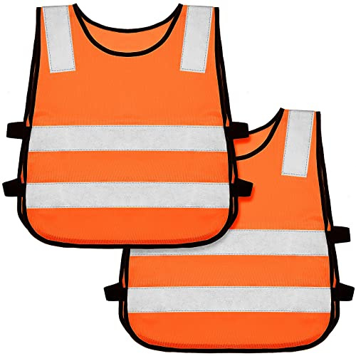 Geyoga 2 Pieces Kids Reflective Vest Child Safety Visibility Vest for Boys Girls Cycling Skiing Runner (Orange)