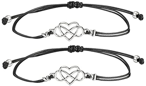 2 Stück Infinity Unendlichkeit Freundschaftsarmbänder Set für Frauen Mädchen,Verstellbar Filigranes Dünn Seil Damen Armband Geschenk für Mutter Tochter Beste Freundin Weihnachten Muttertag Geburtstag
