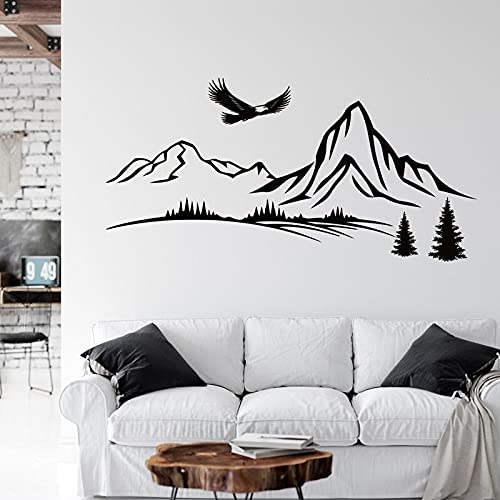 NSRJDSYT Berge mit Bäumen und Adler Wandtattoo Kiefern Berge Vinyl Aufkleber Landschaft Wandkunst Dekoration Wohnzimmer 109x54cm