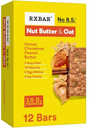 RXBAR Nut Butter and Oat Protein Bars, Protein Snacks, Snack Bars, Honey Cinnamon Peanut Butter, 23.2oz Box (12 Count)