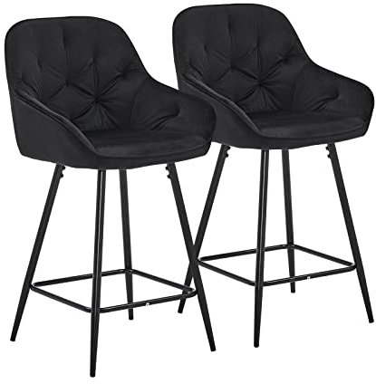 CLIPOP Barhocker 2er Set Samt Barsessel Küchenhocker mit Armlehne und Fußstütze, hohe Rückenlehne Frühstücksbarhocker für Zuhause, Küche (Schwarz, 55 x 53 x 97 cm)
